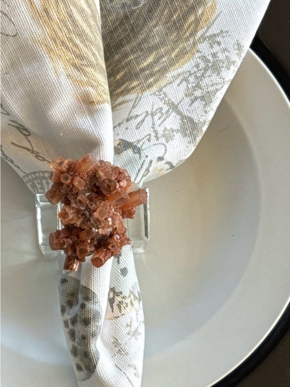 Natural Aragonite/Lucite Cluster Napkin Rings